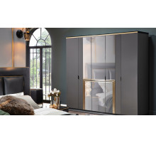 Пятистворчатый распашной шкаф для одежды и белья с зеркалом в спальню Карлино (Carlino) CARL-33 Пятистворчатый распашной шкаф для одежды и белья с зеркалом в спальню Карлино (Carlino) CARL-33